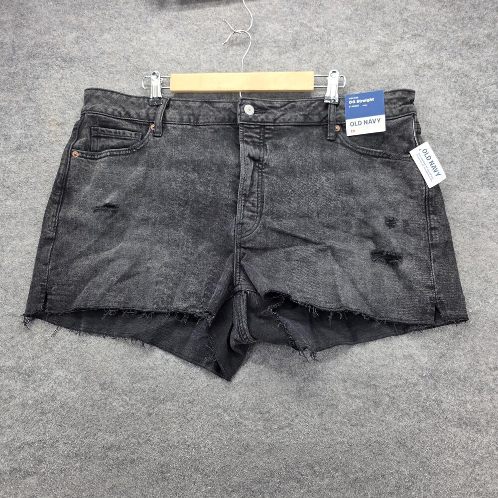Old Navy Denim Shorts Womens 20 Black High-Rise OG Straight 3 Inseam Distressed